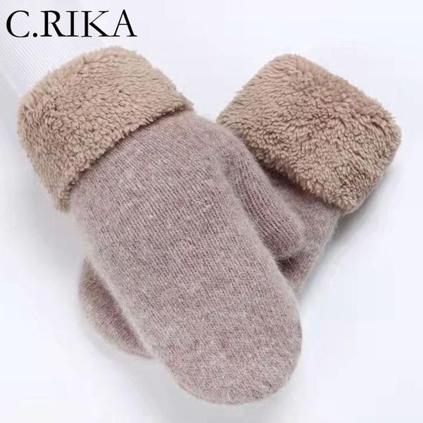 

five fingers gloves fashion solid fur winter women outdoor thick warm knitted mittens girl full finger glove skiing cycling, Blue;gray