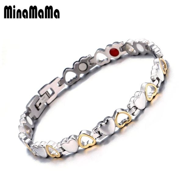 

link, chain hollow heart style stainless steel health magnetic bracelet for woman 4 elements arthritis cure energy jewelry, Black