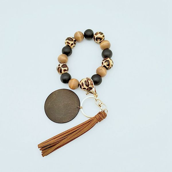 

10 styles wooden bracelet keychain with tassels keys diy wood fiber pandent woodwooden bead bangle key decorate fashion lla683, Silver