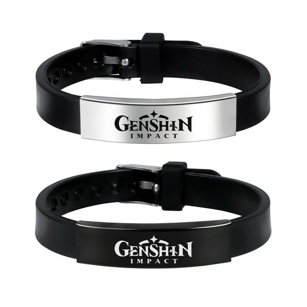 

charm bracelets genshin impact bracelet anime silicone wristband janpanese cartoon figure cosplay hand circle, Golden;silver