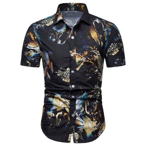 

men blouse summer bohe floral short sleeve basic shirt plus size men's casual shirts, White;black