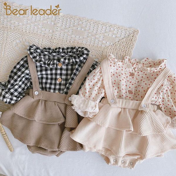 

bear leader baby girl overall shirt set clothes autumn linen girls floral blouss romper dress born strap outfits clothing sets, White
