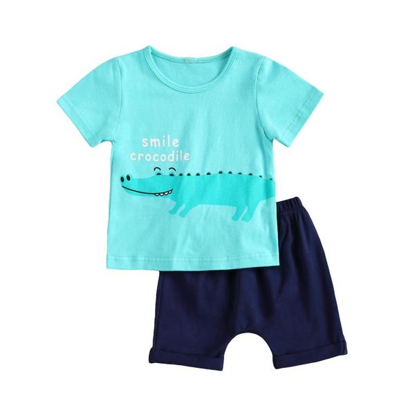 

clothing sets kids baby boys 2-piece outfit set short sleeve cartoon crocodile print +shorts, White