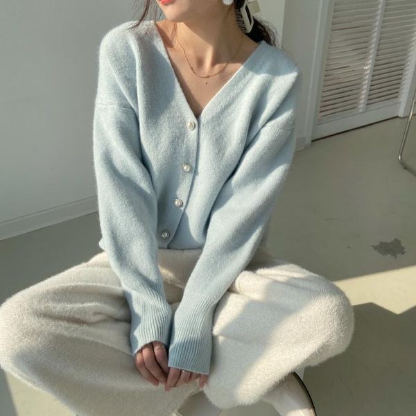 

women's knits & tees simple elegant cardigan women sweater autumn winter korean fashion v-neck knitted lady clothes solid casual warm l, White