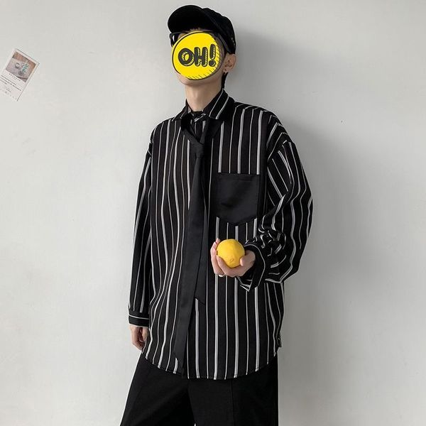 

striped men's korean version fashionable shirt long sleeve lazy wind ruffian handsome tb top, White;black