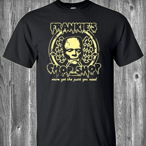 

men's t-shirts frankies chop shop t shirt monster frankenstein rod clothing, White;black