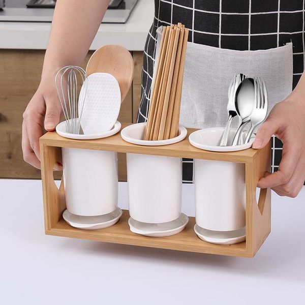 

storage bottles & jars 045multi-function bamboo ceramic water draining and ventilating chopsticks cage household tube simple chopstick rack
