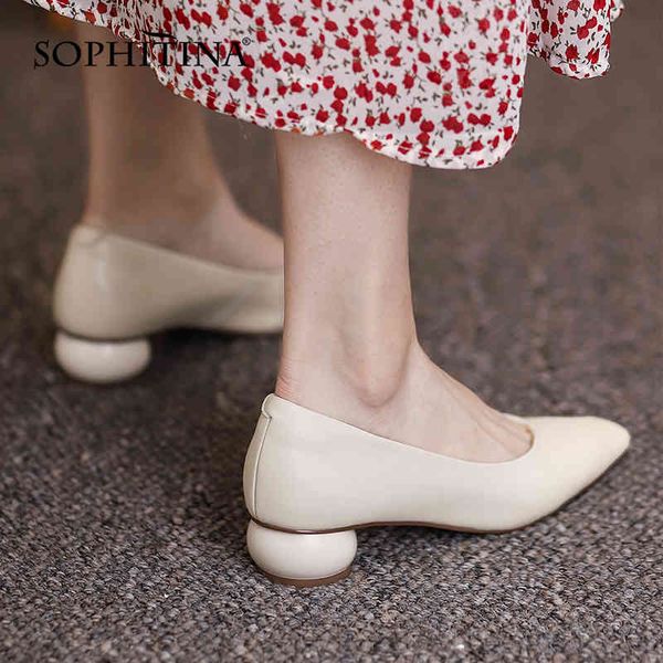 Sophitina feminino bombas de salto alto vaca músculo antiderrapante sapatos de costura primavera outono handmade quadrado dedo do pé senhora sapatos AO226 210513