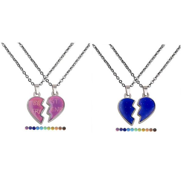 

pendant necklaces 2pcs couple heart changeable color for lover, Silver
