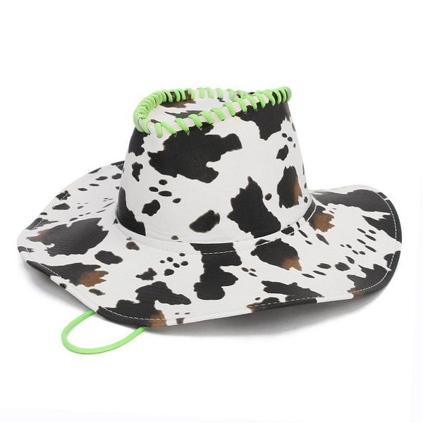 

wide brim hats large leather cowboy hat cow printing men's felt bucket for women sunscreen bright fedora cowgirl, Blue;gray