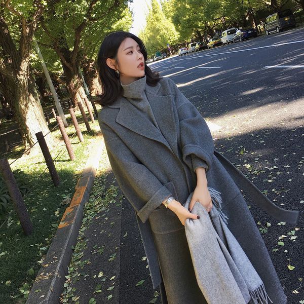 

women's jackets plus size woolen loose coat women overcoat long clothing female autumn winter casual solid big pocket belt j oe2b, Black;brown