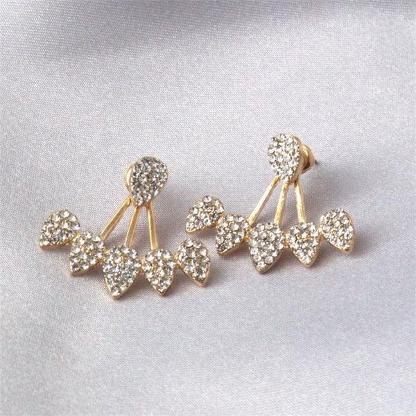 

double sided stud earring for women piercing jewelry fashion silver gold color rhinestone crystal water drop earrings, Golden;silver
