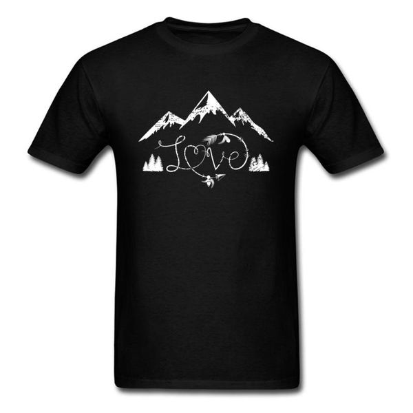 

men's t-shirts mountain love 100% cotton fabric t shirt for men short sleeve funny coming summer o-neck tee-shirts normal, White;black