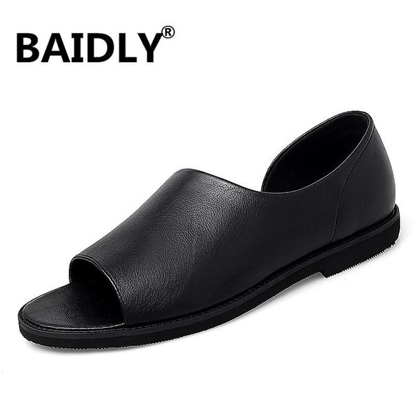 

sandals classic cow leather outdoor handmade men fashion comfortable beach genuine, Black