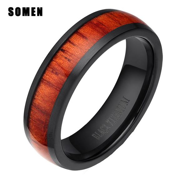 

wedding rings not fade 6mm black mahogany wood inlay titanium engagement ring for women elegant female jewelry bague comfort fit, Slivery;golden