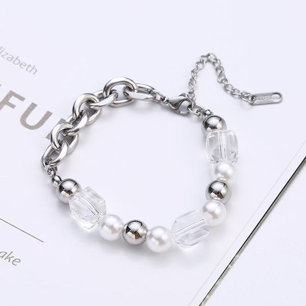 

charm bracelets small design sense ladies bracelet pearl stitching titanium steel hip-hop style, Golden;silver