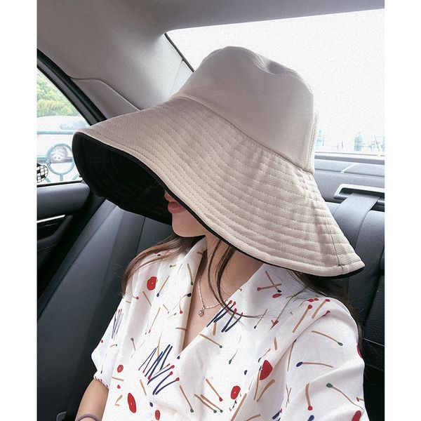 

korean versatile sunshade hat female sunscreen big s same double-sided anti ultraviolet foldable fisherman's hat, Blue;gray