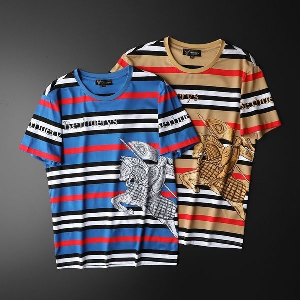 

fashion t shirts 2021 summer men's short sleeve round neck stripe high end full flower double mercerized half, White;black