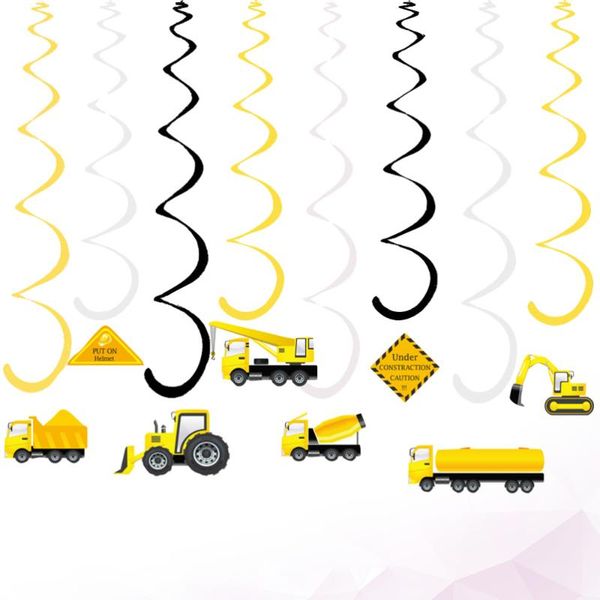 

candle holders 16 pcs construction truck theme swirl hanging ornament dangling spirals pvc pendants party decoration for kids (b)