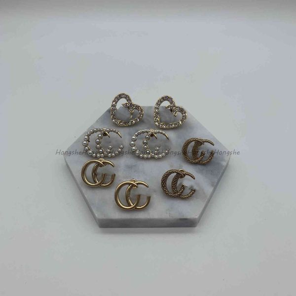 

design jewelry heart shaped zircon pearl letter earrings for women, Golden