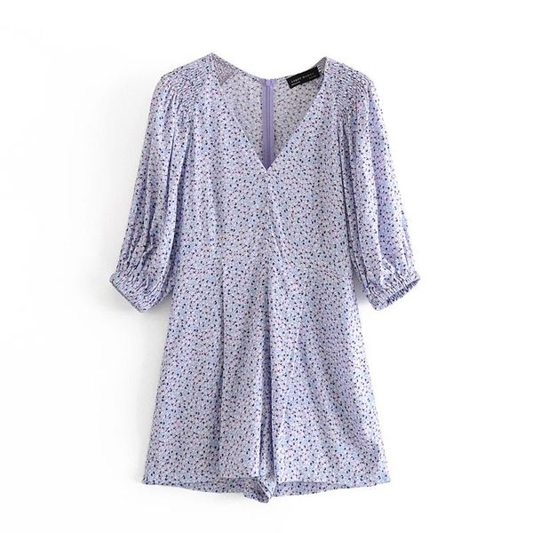 

women's jumpsuits & rompers 2021 summer french v-neck short sleeve was thin printed loose wide leg shorts jumpsuit, Black;white