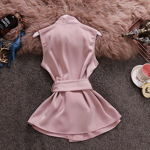 

dresses 2021 summer bow shirts lady lace up waist women office sleeveless satin silk, Black;gray