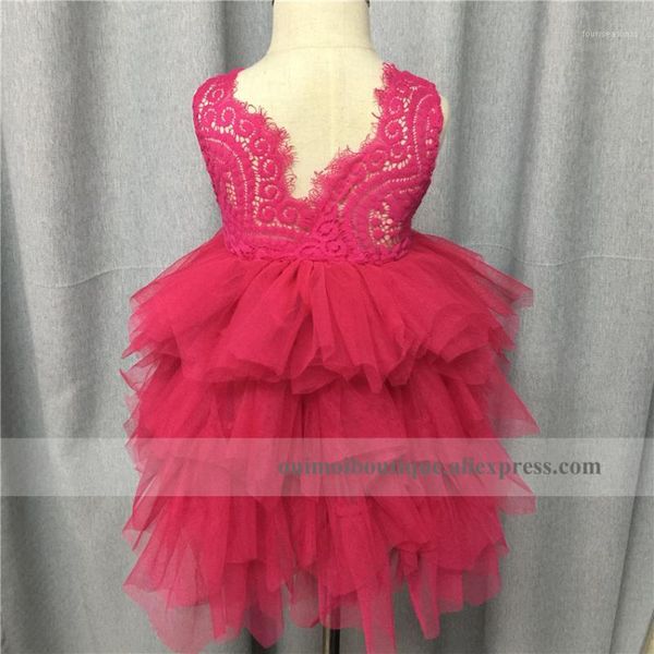

girl's dresses retail 2021 summer 4 layeres girls pink princess vest dress girl party sun open lace back for wedding birthday1, Red;yellow