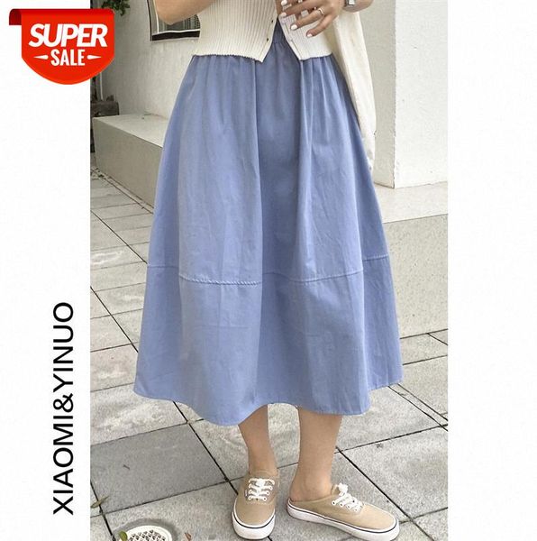 

[ou fan] 7881 skirt female high waist mid-length thin student casual a-line #nf5i, Black;gray