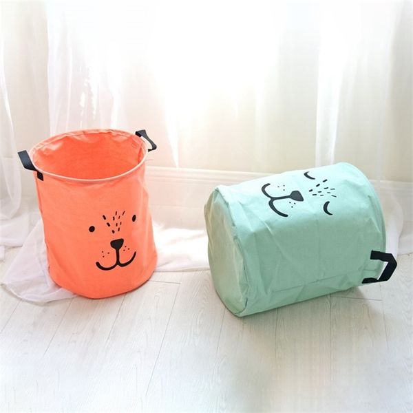 Handheld Grande Cesta de Lavanderia Hamper Saco Dos Desenhos Animados Adorável Roupas De Armazenamento De Armazenamento Barrel Kid Sundries Organizador 210423