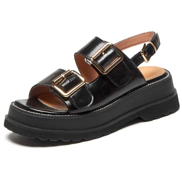

sandals genuine leather female comfortable summer shoes woman flats platform wedge beach ladies 2021 flip flops, Black