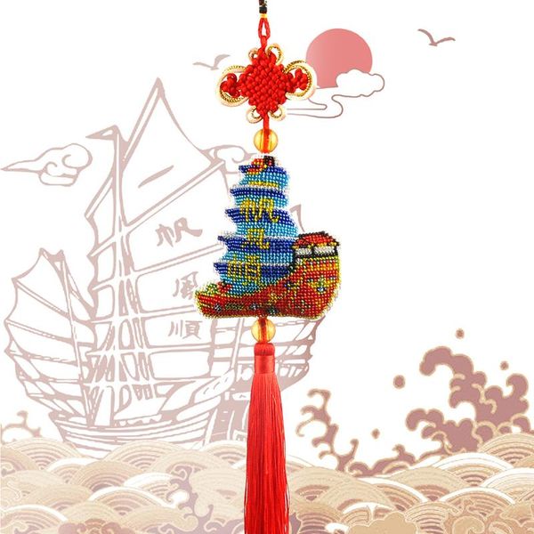 

interior decorations stamped bead cross stitch car pendant diy tassel chinese knot god of wealth kit easily installation personal elements