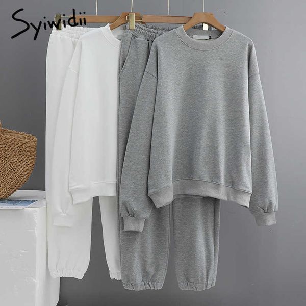 

syiwidii sportswear women's winter tracksuit autumn two-piece set sweatpants sweatshirt outfit white pullover trouser suits 210929