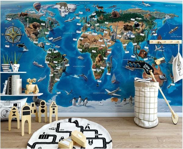 

wdbh 3d p wallpaper custom mural blue sky animal world distribution map children's room home decor in the living room 3d wall murals wa