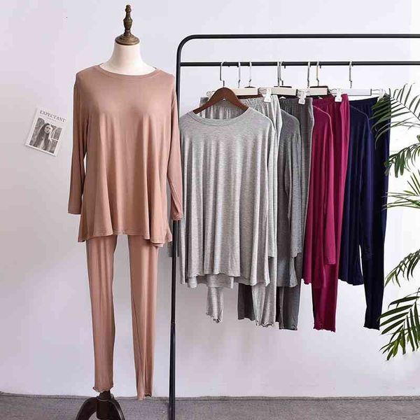 

Women's Sleepwear 2 Pieces Set Modal for Women Pajamas Summer Long Sleeve Homewear Casual Female Gray Atoff Home Clothes 7HZ4, Black;red