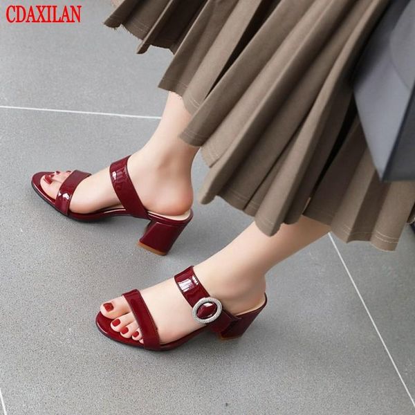 

dress shoes cdaxialn to sandals women's patent leather open toe hook and loop fasteners high heels casual slipper for summer, Black
