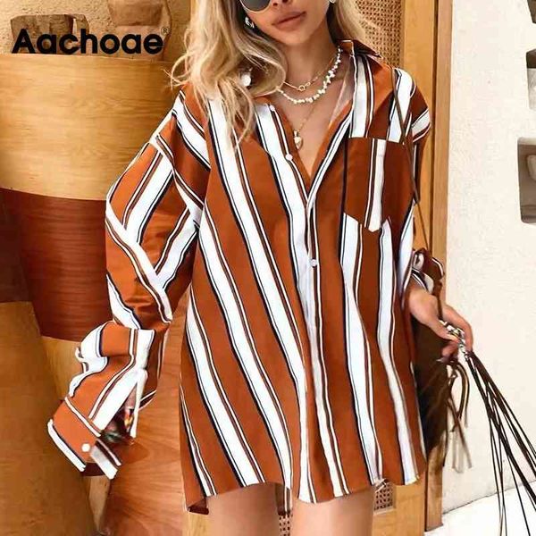 

aachoae women loose stripe blouse batwing long sleeve lady oversized shirt autumn spring pocket casual tunic blusas mujer 210413, White