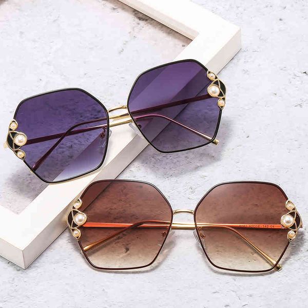 

2022 brand dign pearl oversized square sunglass men women fashion shad uv400 pink blue vintage glass, Black;brown
