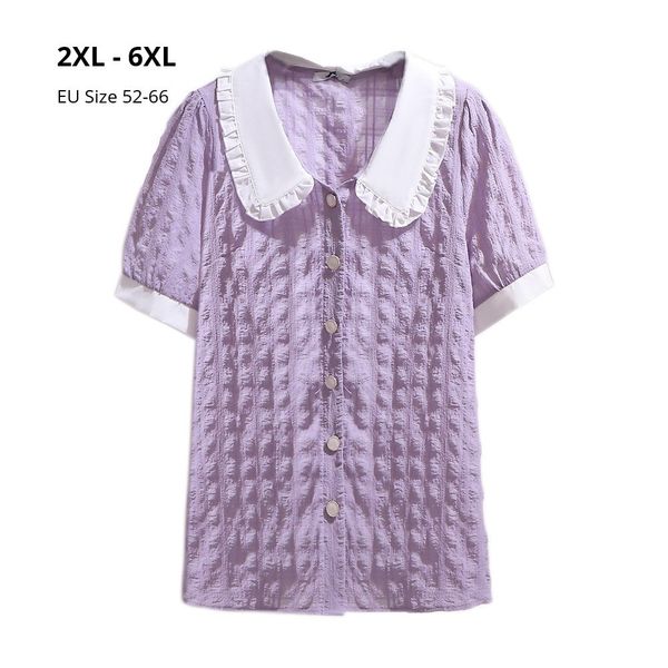 

blouses plus size 6xl 5xl 4xl 3xl 2xl women short sleeves summer blouses femme elegand peter pan collar blusas mujer manga corta, White