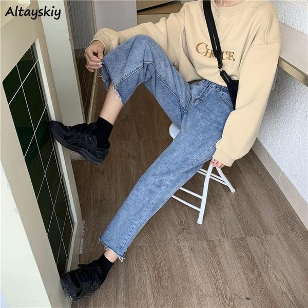 

women's jeans women blue solid fur-lined straight ankle length trousers high street empire retro casual ulzzang students chic bottoms b