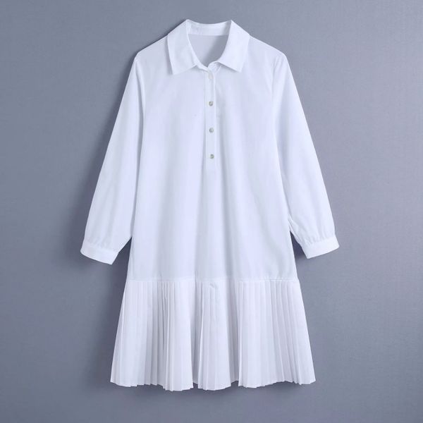 

spring women pressed pleat hem splicing white mini dress female nine quarter sleeve clothes casual lady loose vestido d7396 210430, Black;gray