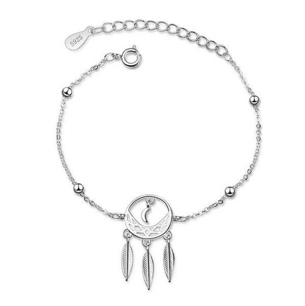 

charm bracelets women fashion 925 silver dreamcatcher moon leaf chain bracelet for girl female personality gift jewelry bl094, Golden;silver