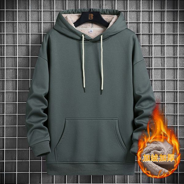 

plush hooded pullover men's trendy sweaters thickened lamb wool 2021 new upper cloth warm bottoms, Black