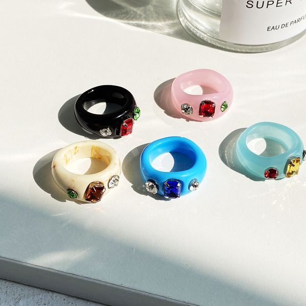 

2021 design vintage transparent colourful resin acrylic crystal irregular geometry rings for women party jewelry, Silver