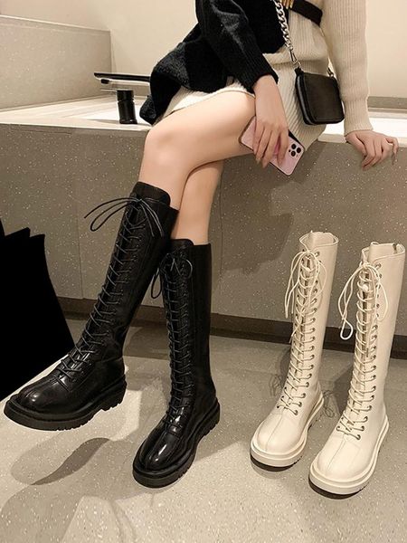 

boots women's autumn round toe shoes zipper boots-women thigh high heels luxury designer rock rubber 2021 lolita, Black