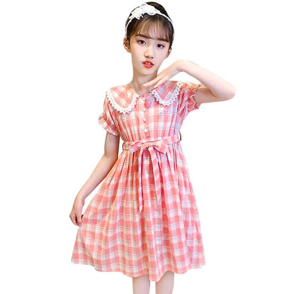 Girls vestido xadrez padrão festa para crianças menina verão trajes de crianças 210528