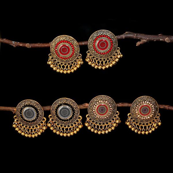 

dangle & chandelier vintage gold alloy painting pendant earrings for women orecchini retro ethnic turkish gypsy tassel tribal jewelry, Silver