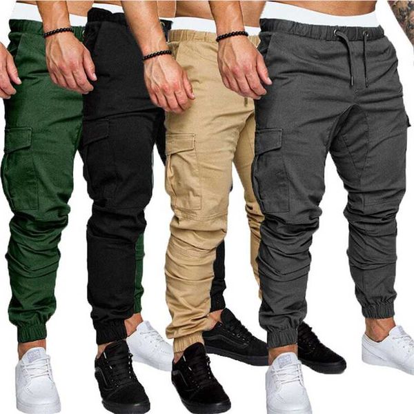 

zity cargo pants men sweatpants gyms fitness workout solid man tactical pants joggers mens multi-pocket sportswear trousers 211013, Black