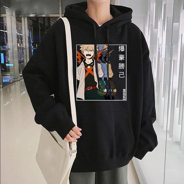 

men's hoodies & sweatshirts bakugou katsuki my hero academia streetwear printed sweatshirt women oversized cool casual pullover male wi, Black