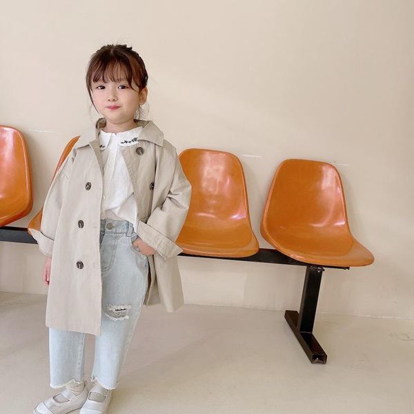 

coat autumn fashion children solid color oversized trench jackets clothes boys and girls cotton loose all-match outwears, Blue;gray