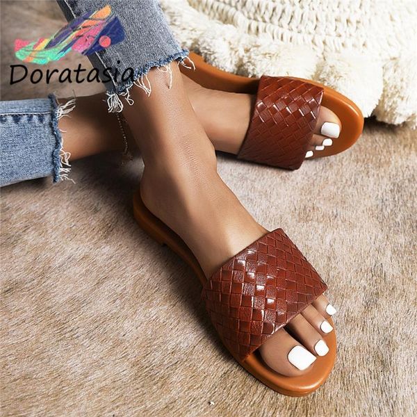 

slippers doratasia big size 43 female solid rome leisure flat women slides shallow outside casual comfy concise shoes, Black